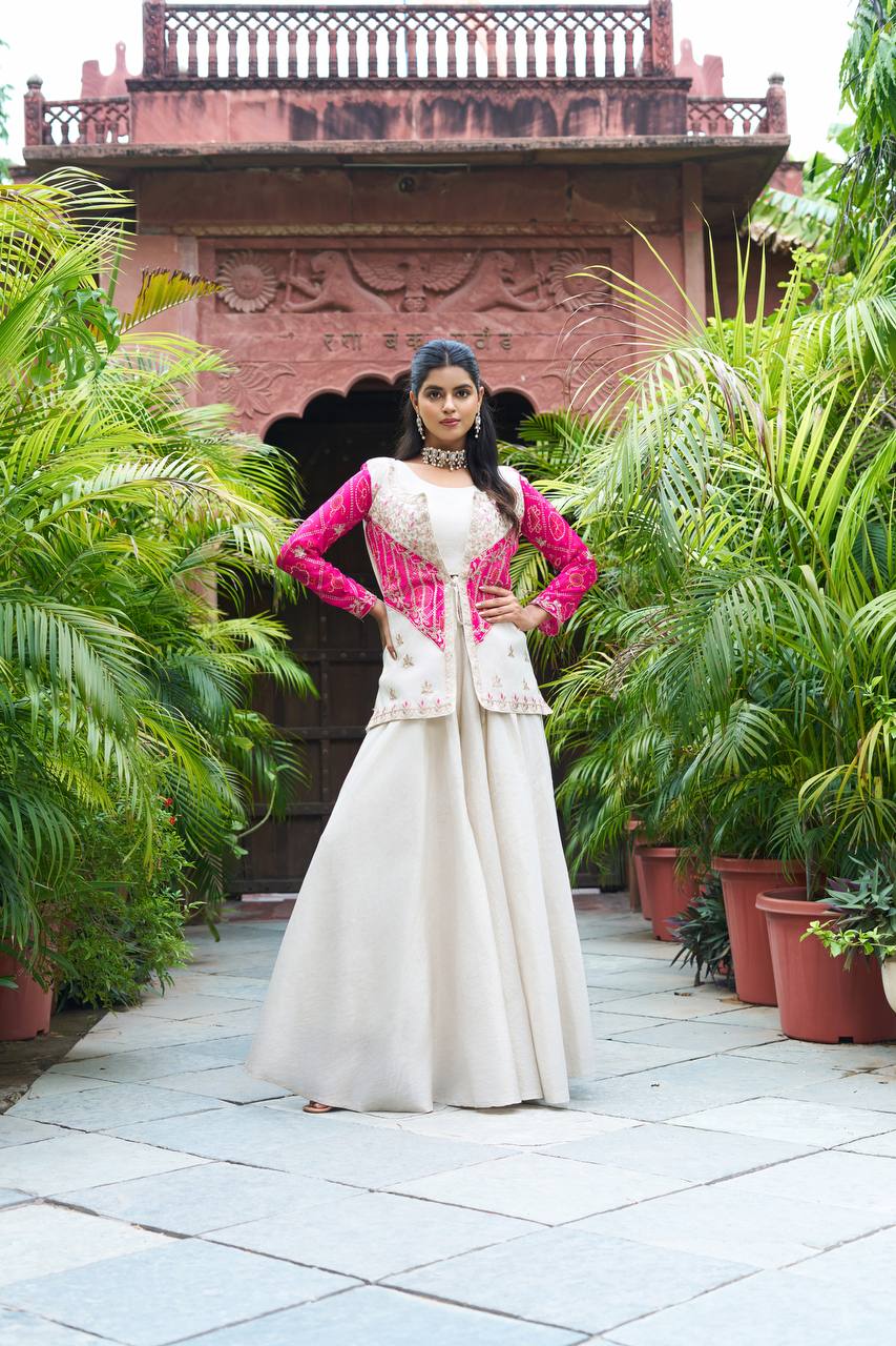 White color cosmos shimmer plazzo suit