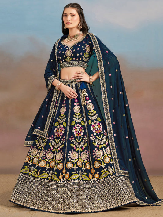 Blue color georgette lehenga choli for women online shopping