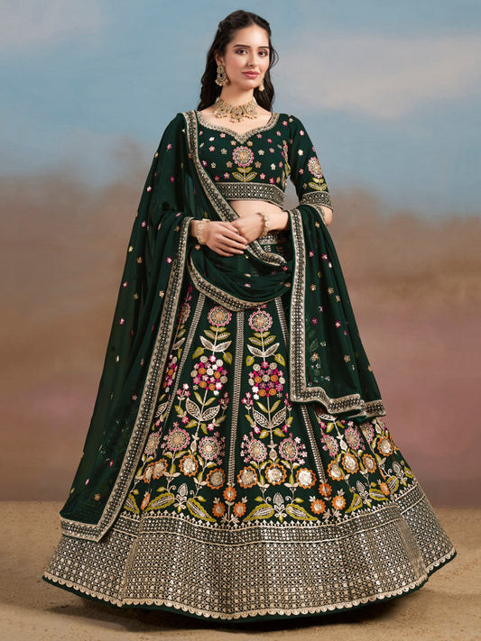 Green color georgette lehenga choli for wedding USA