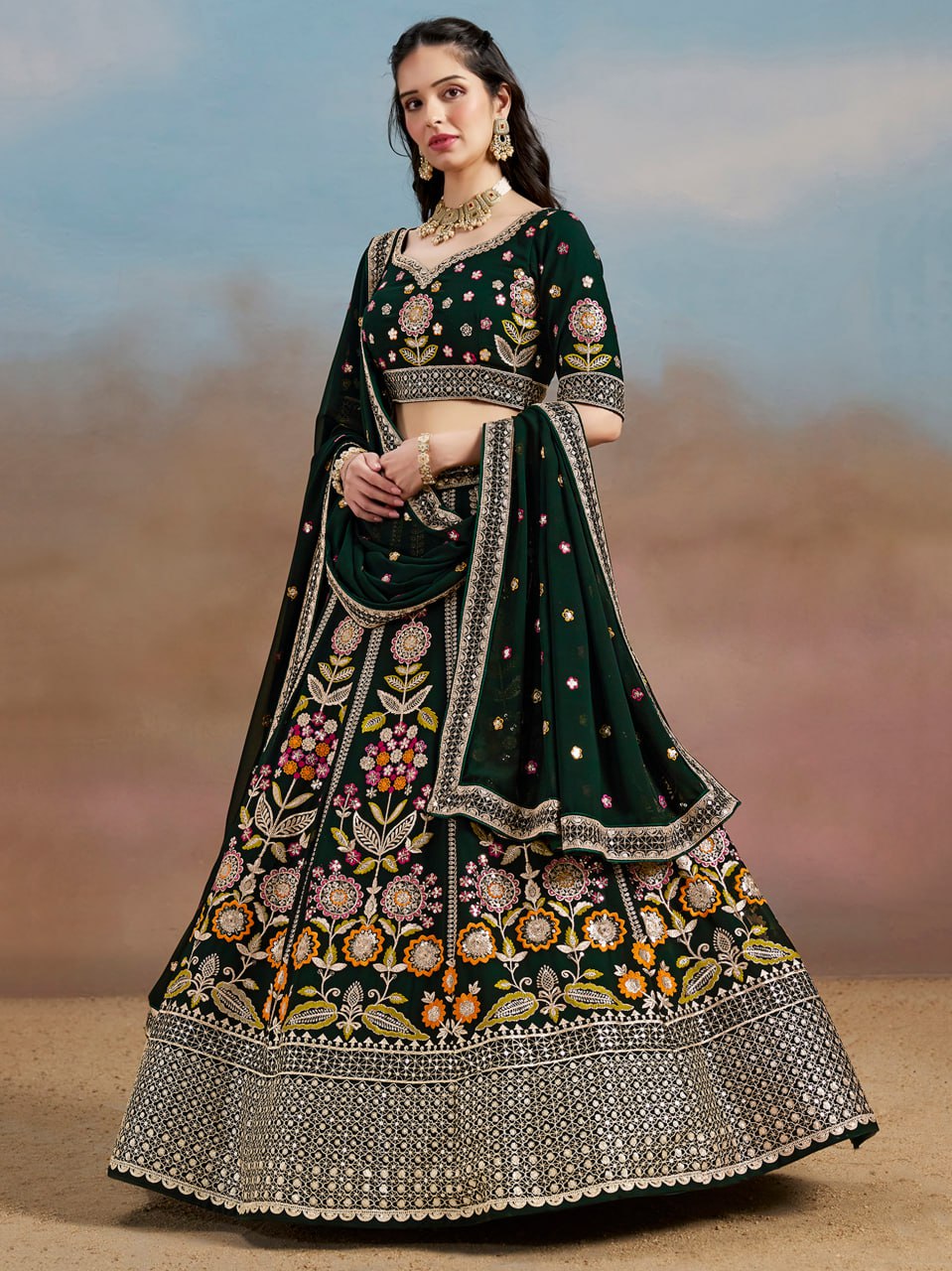 Bridesmaid green lehenga choli for party