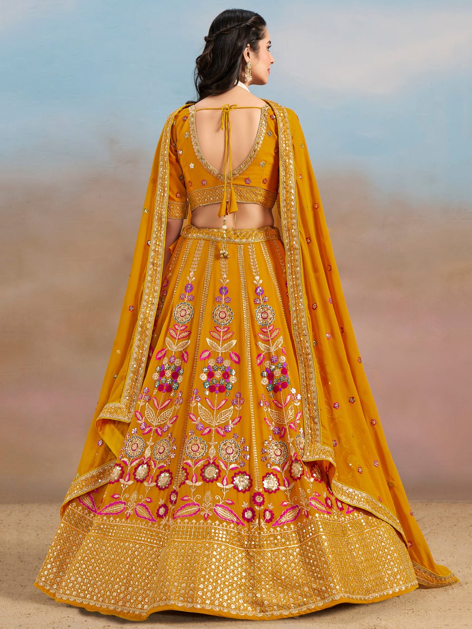 Haldi Rasam Wear Yellow Georgette Lehengha Choli