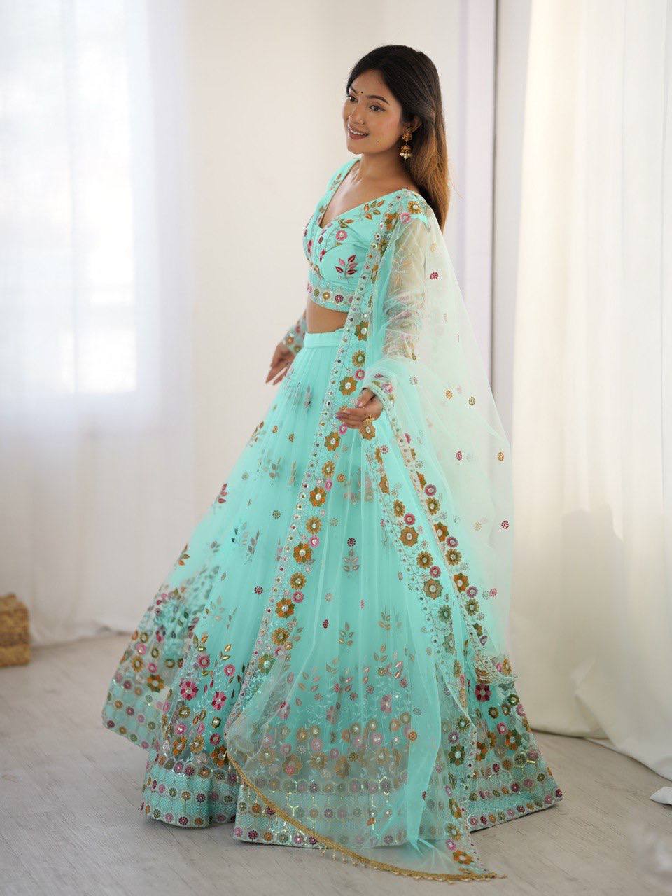 Turquoise color lehenga choli with price