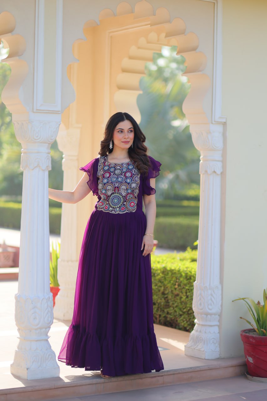festive purple dress Buy Rich Purple Embroidery Festive Anarkali Gown Dress Online