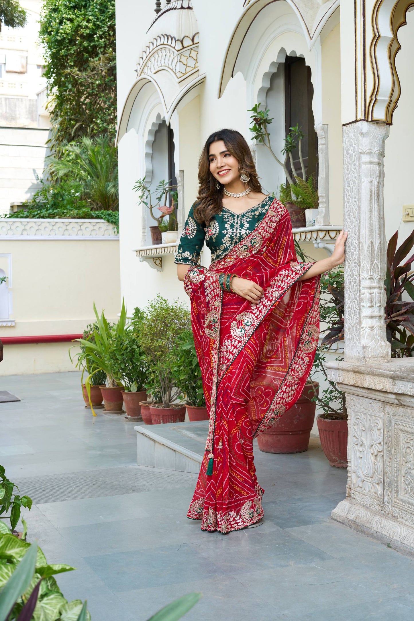 Wedding wear red color bandhani saree UK