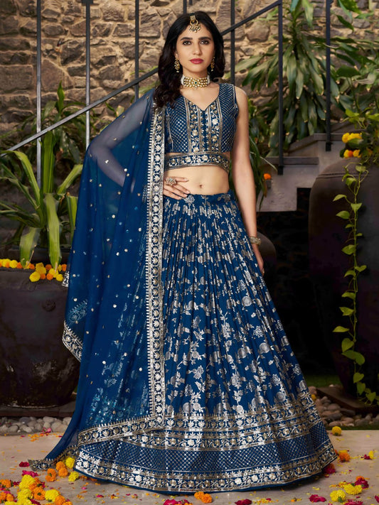 Blue color georgette lehenga choli