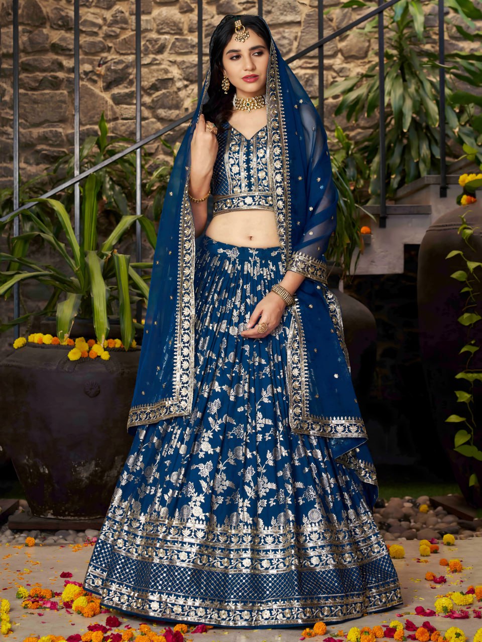 Wedding wear blue color chaniya choli