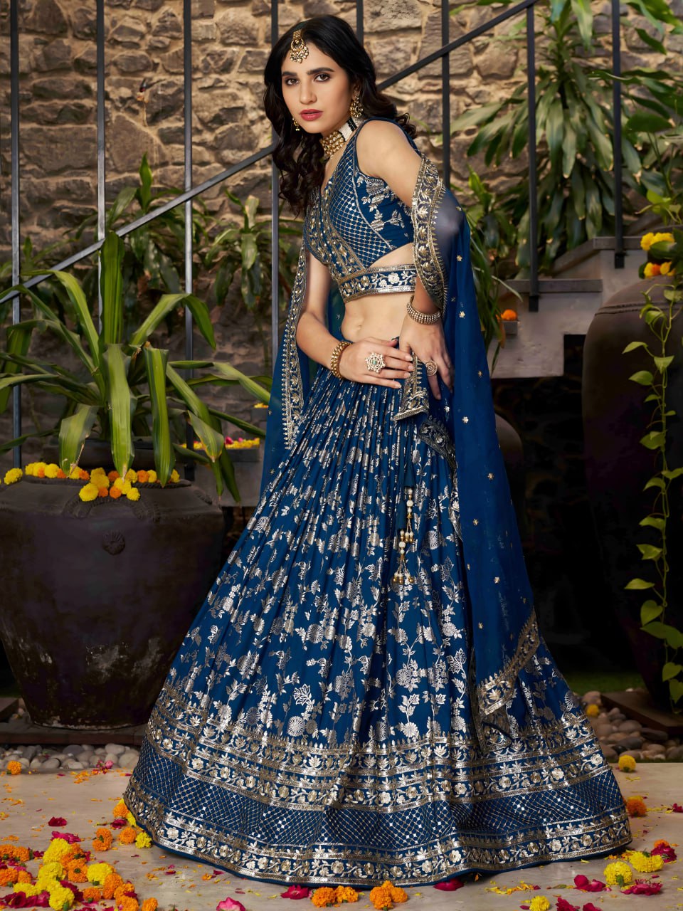Blue color lehengas bridal