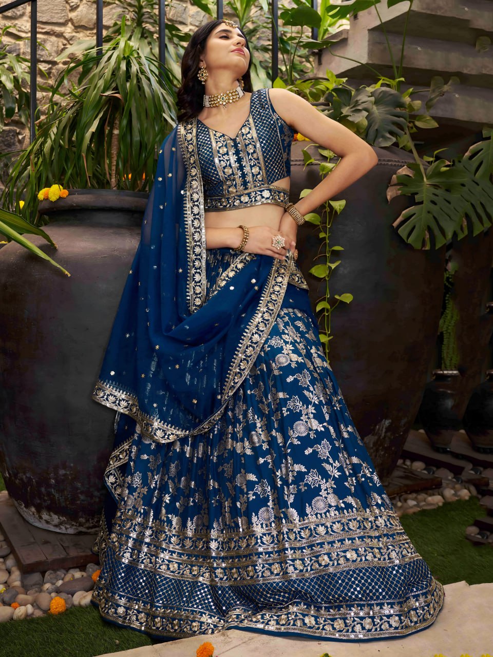 Blue color georgette chaniya choli for party