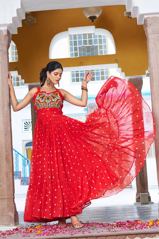 Red color georgette gown for women