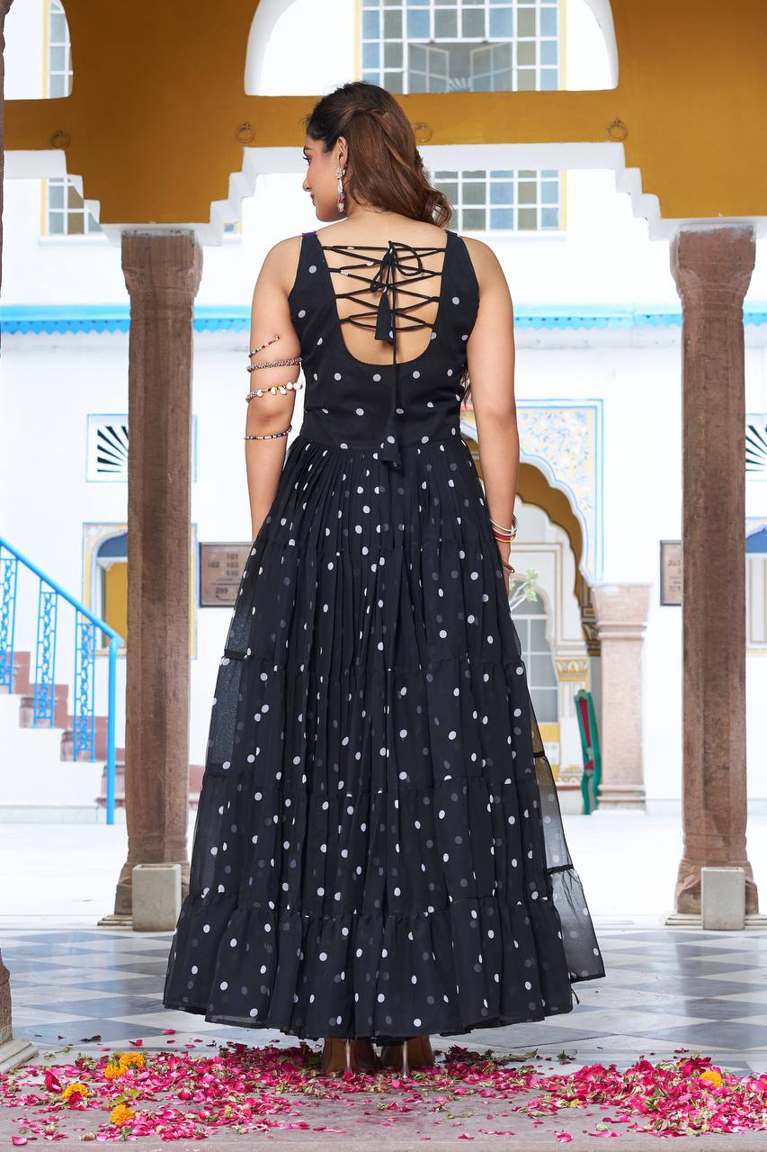 Black color mirror work gown online