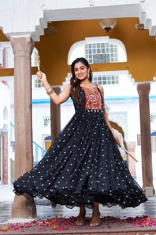 Readymade black gown for garba wear