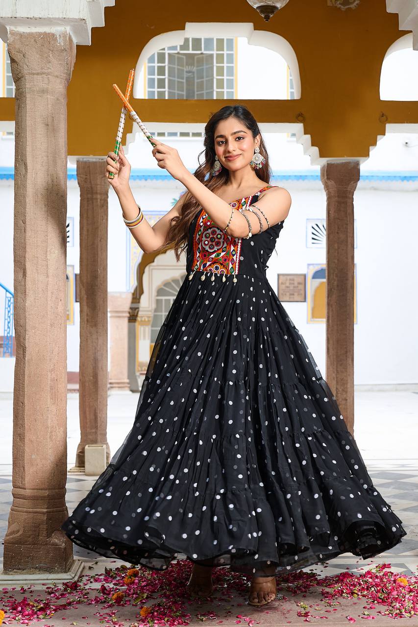 Black color gamthi work long gown price