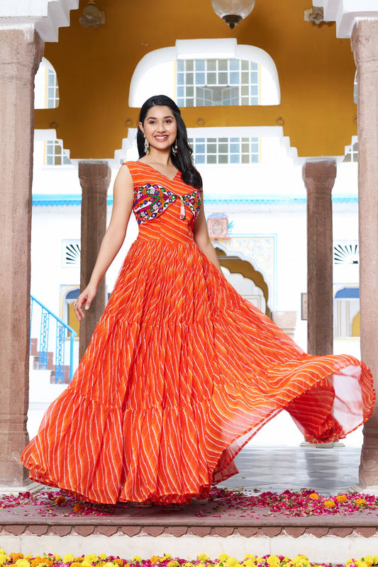 Garba wear orange color gown