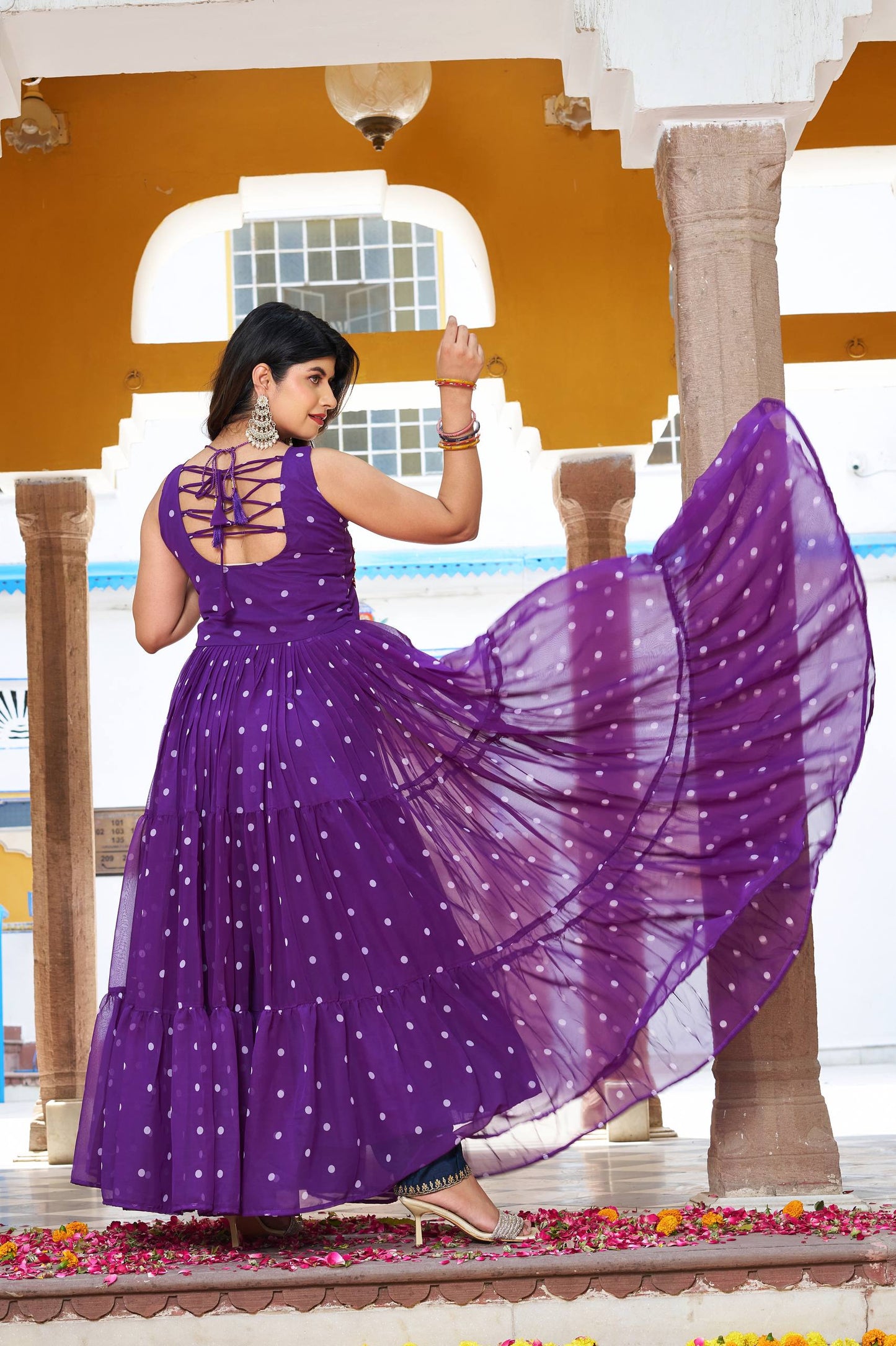 Designer readymade purple gown