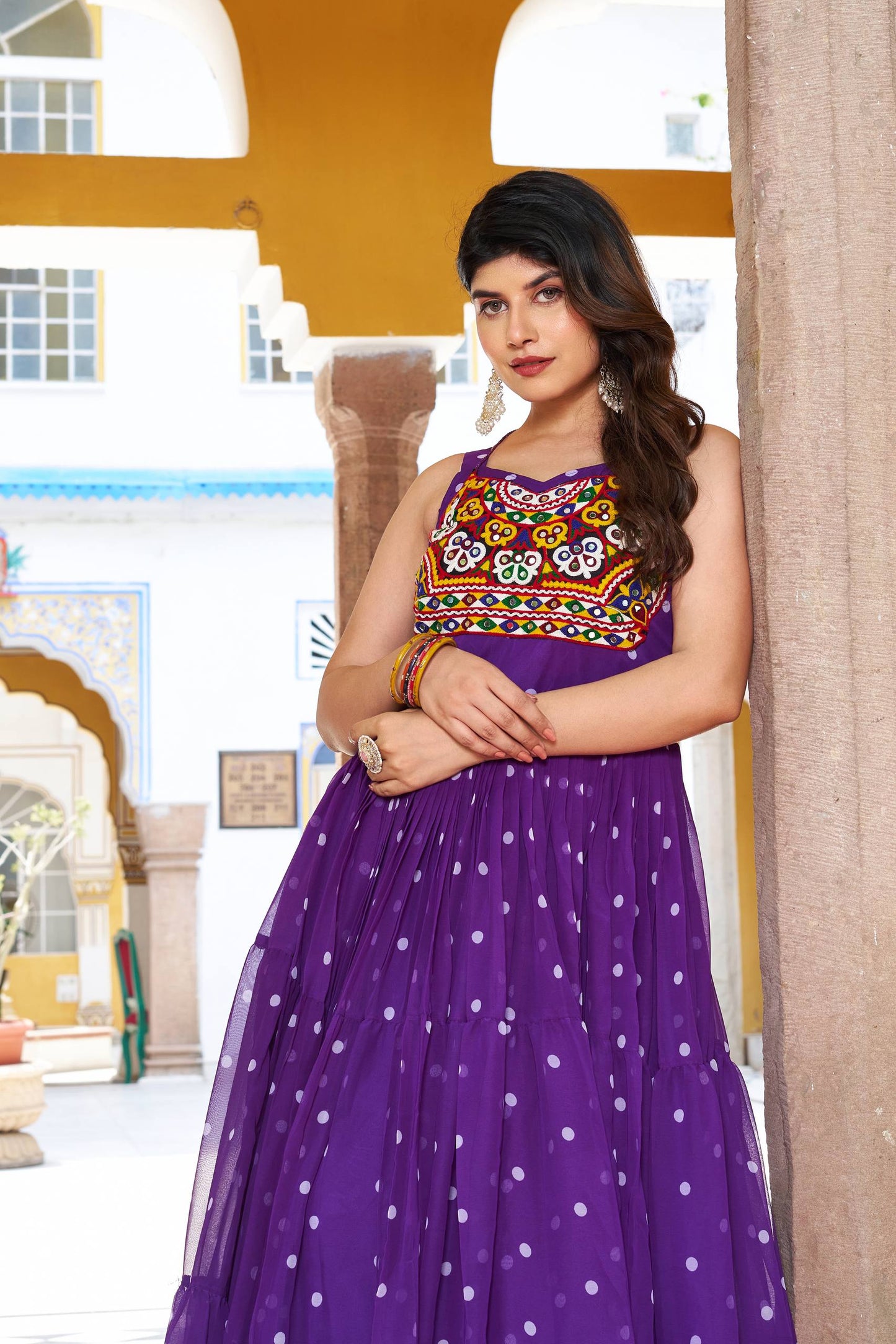 Gamthi work purple gown for women