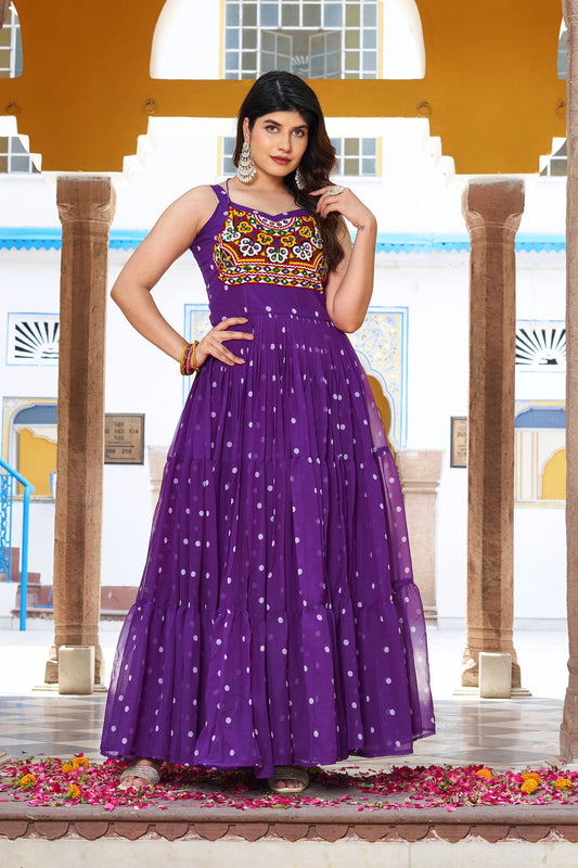 Navratri wear purple color georgette gown