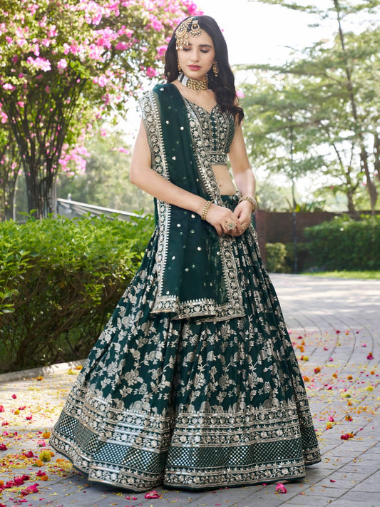 Green color georgette lehenga choli for women price