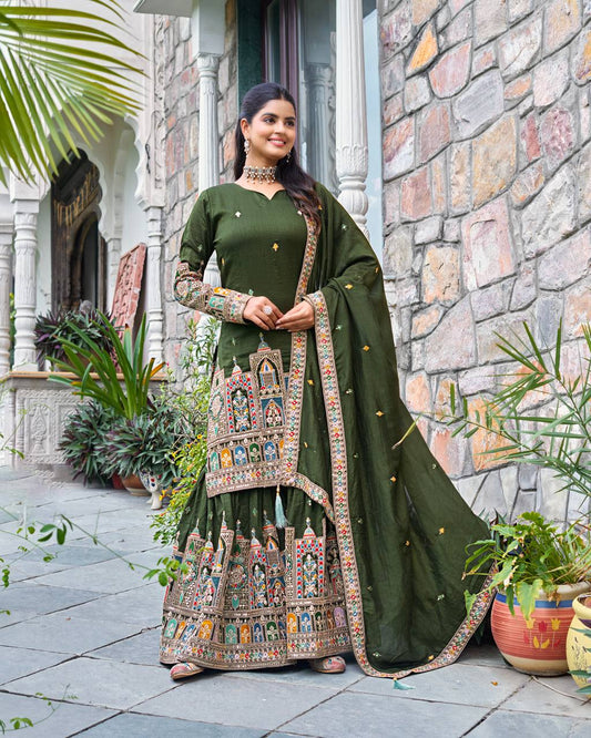 Green color chinon silk sharara suit for women price