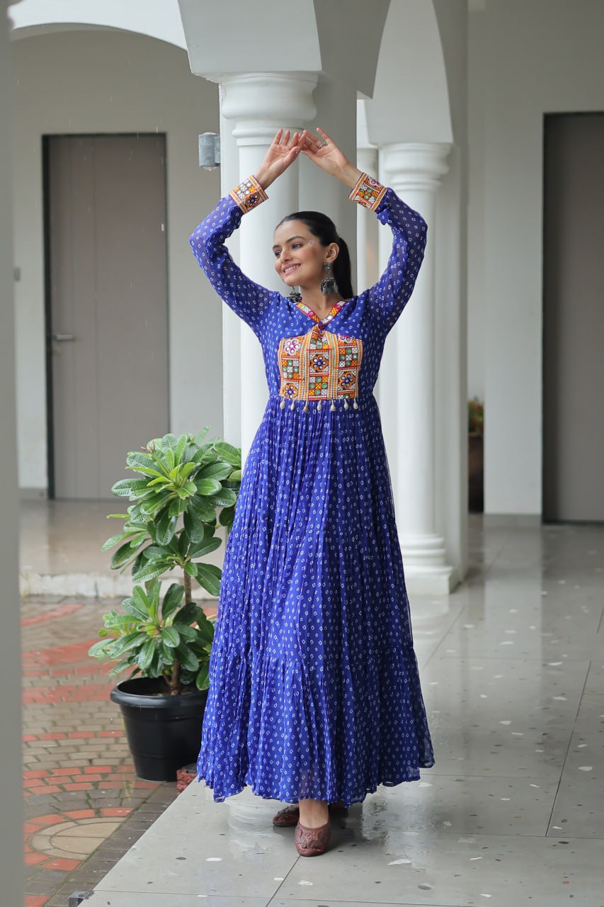 Women blue anarkali gown