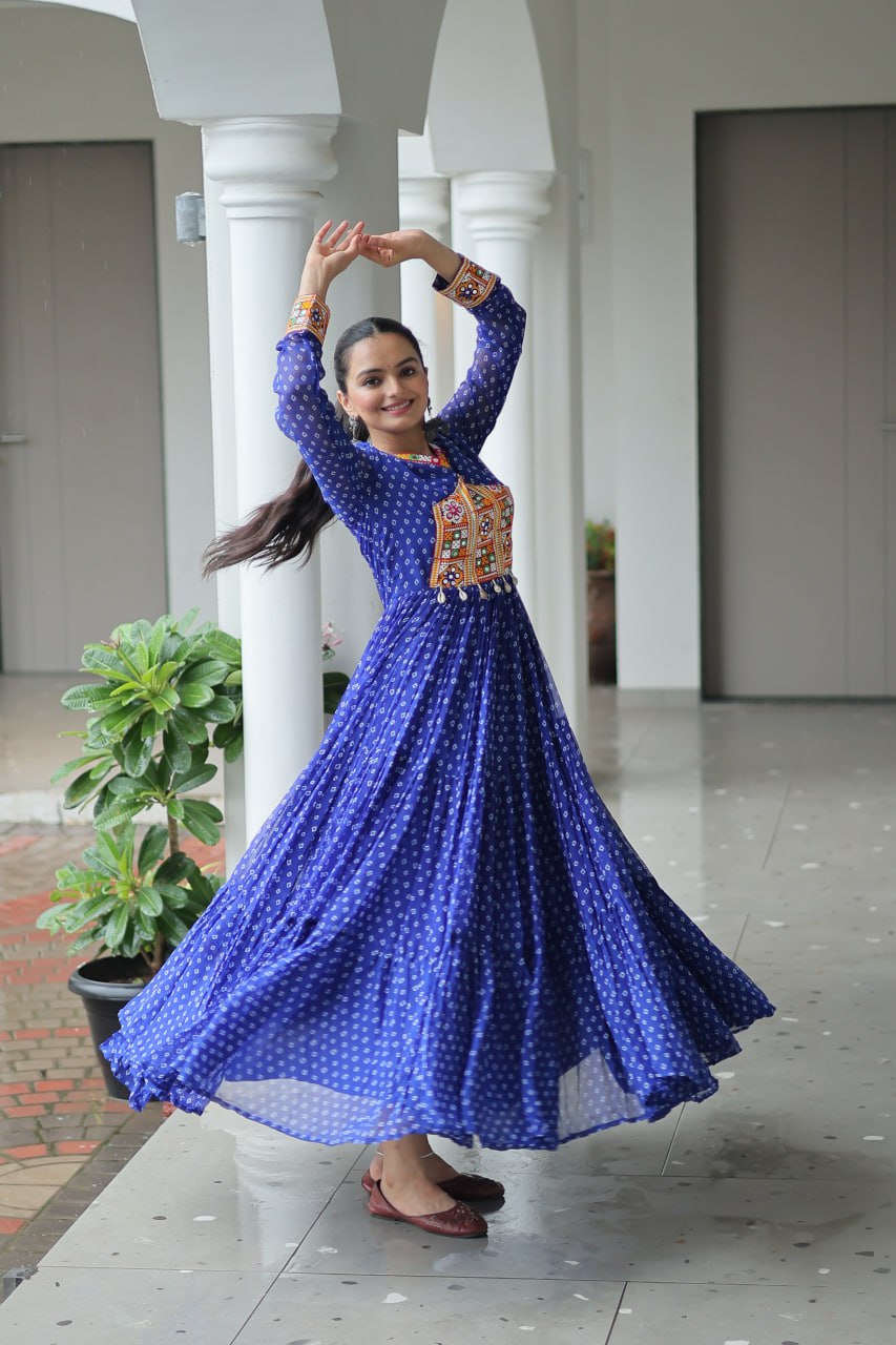 Georgette printed gown for garba