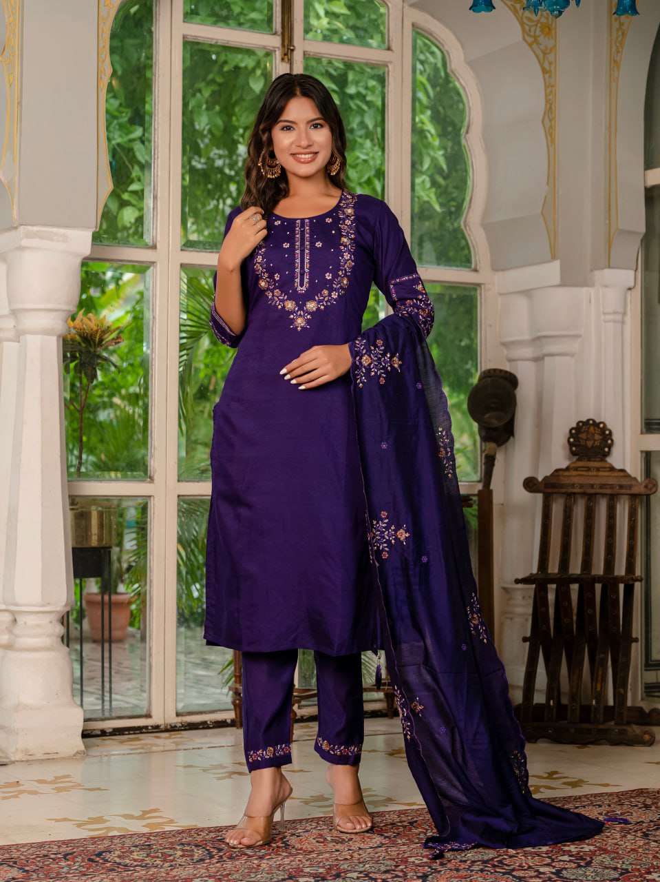 Violet color marina silk salwar suit