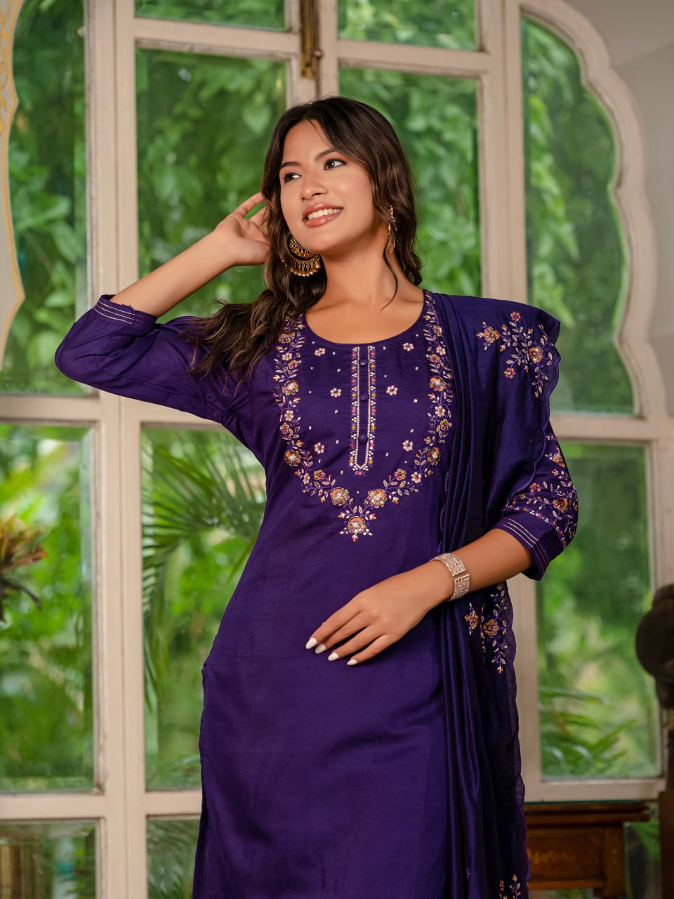 Violet color hand wok salwar suit