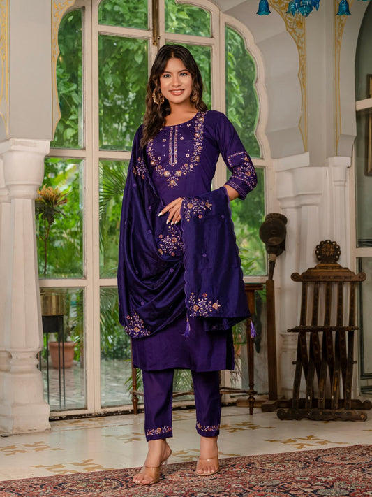 Violet color marina silk salwar suit for women