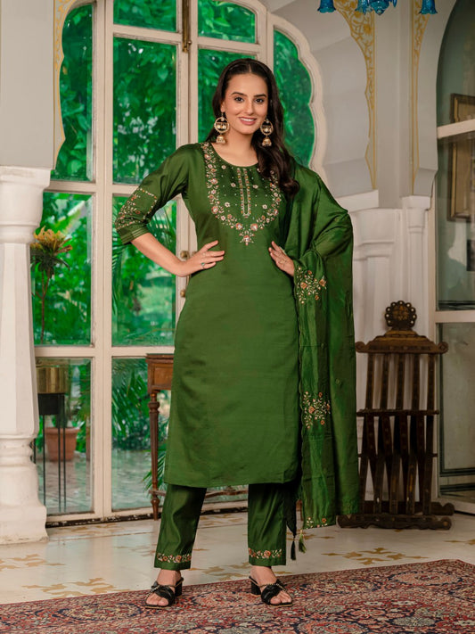 Green color marina silk salwar suit for party