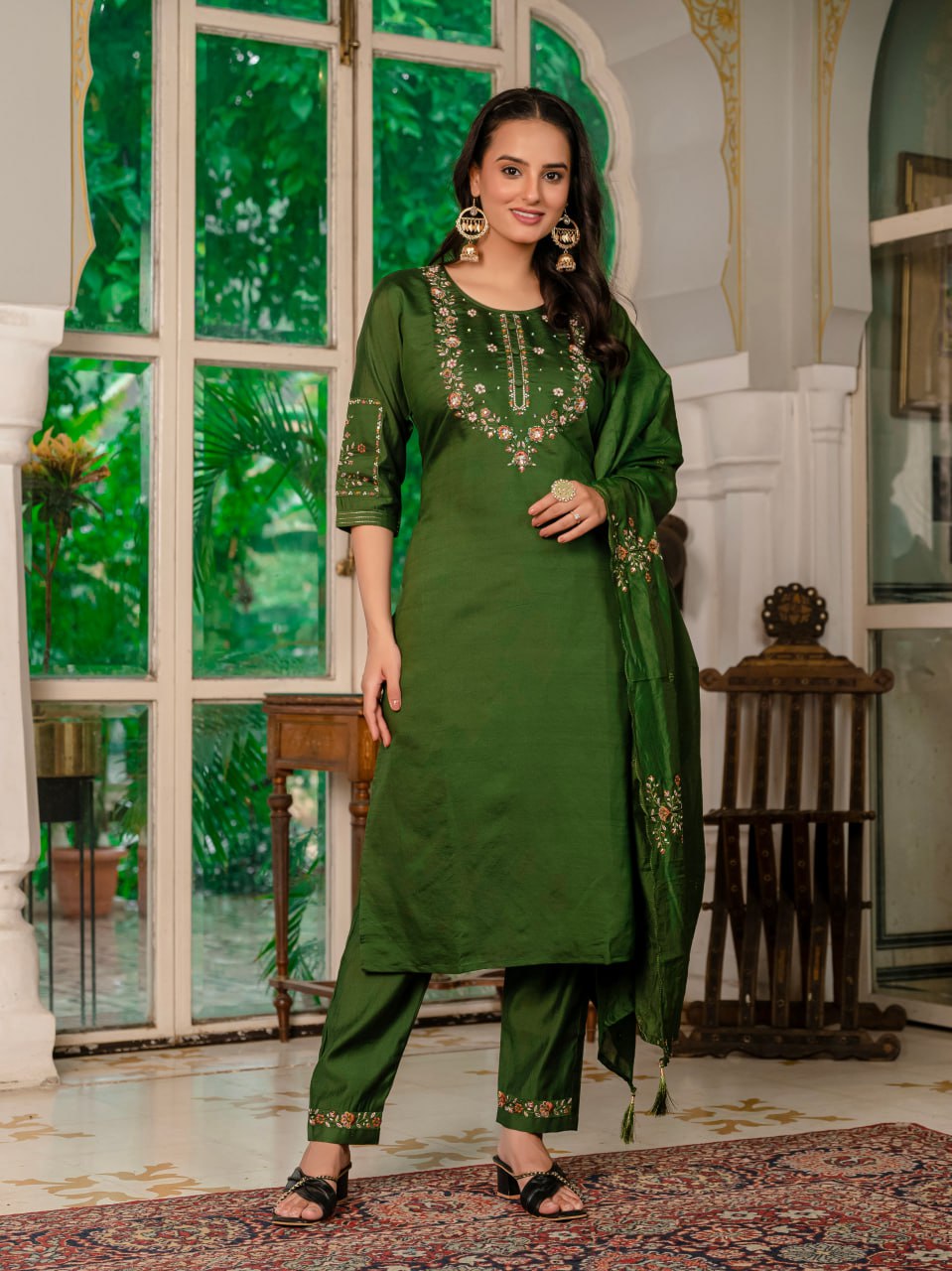 Green color hand work kurtis