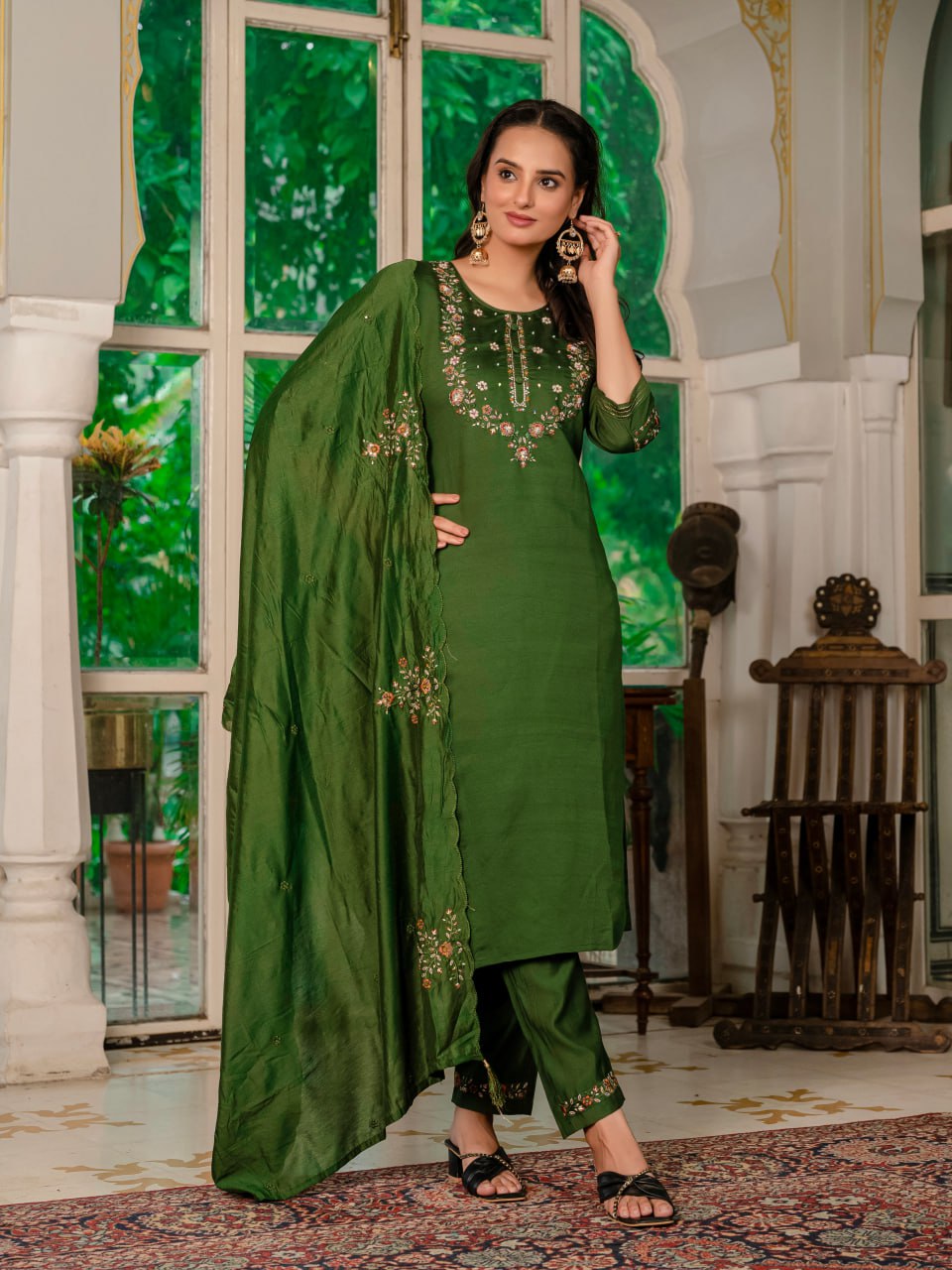 Marina Silk Green Color Party Wear Stitched Salwar Suits