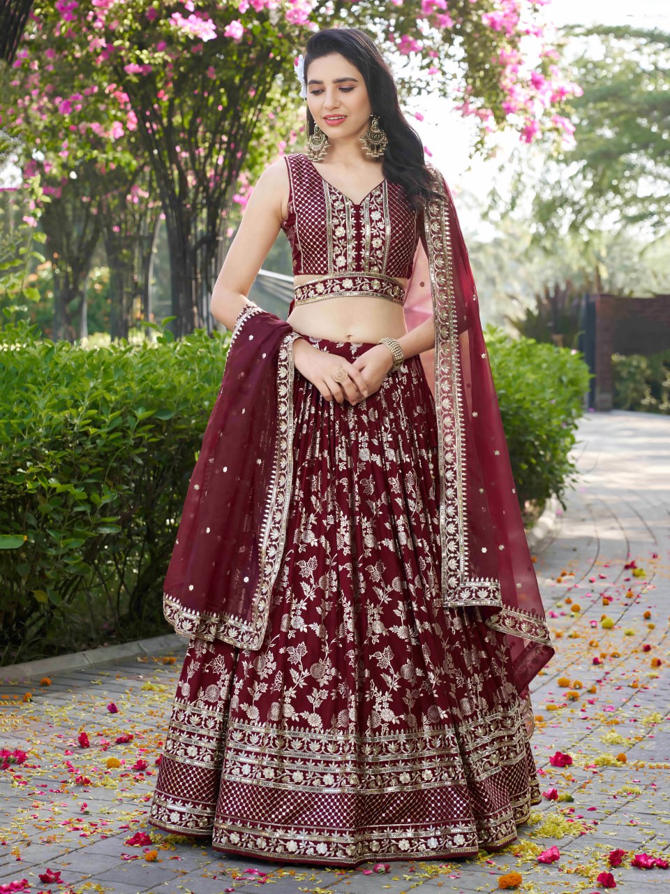 Maroon color dola silk jacquard lehenga choli