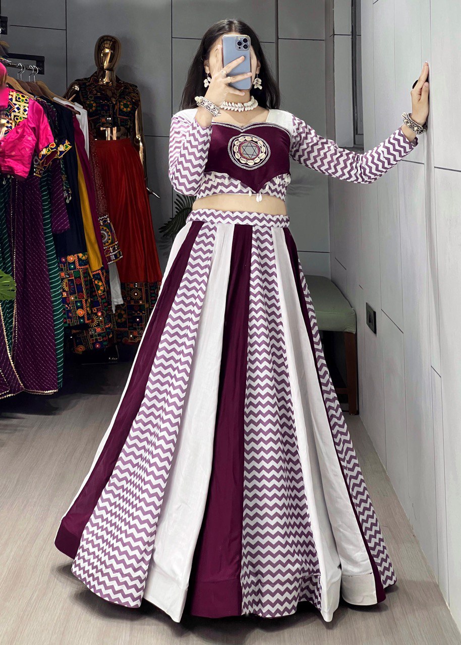 Wine hand work lehenga with top in USA