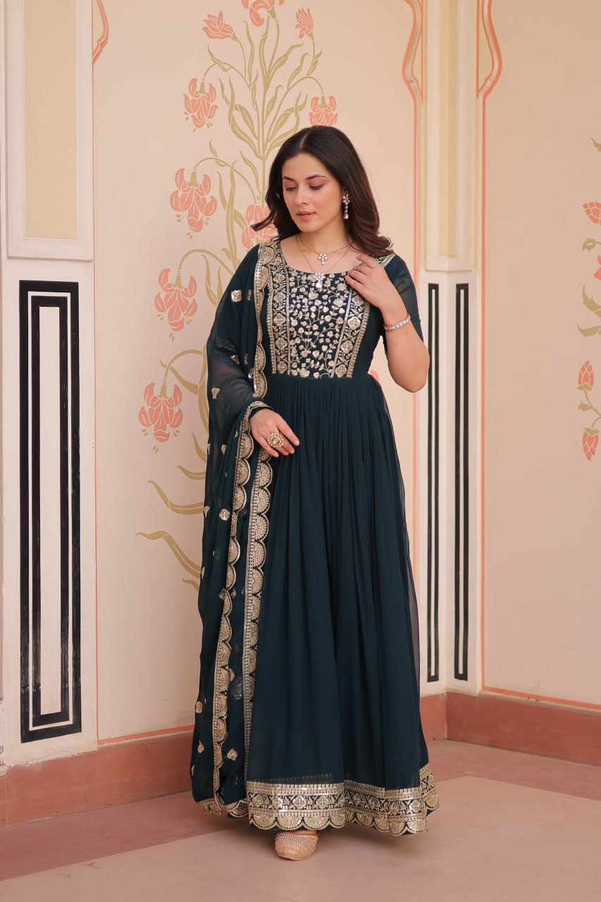 Rama color embroidery work gown USA