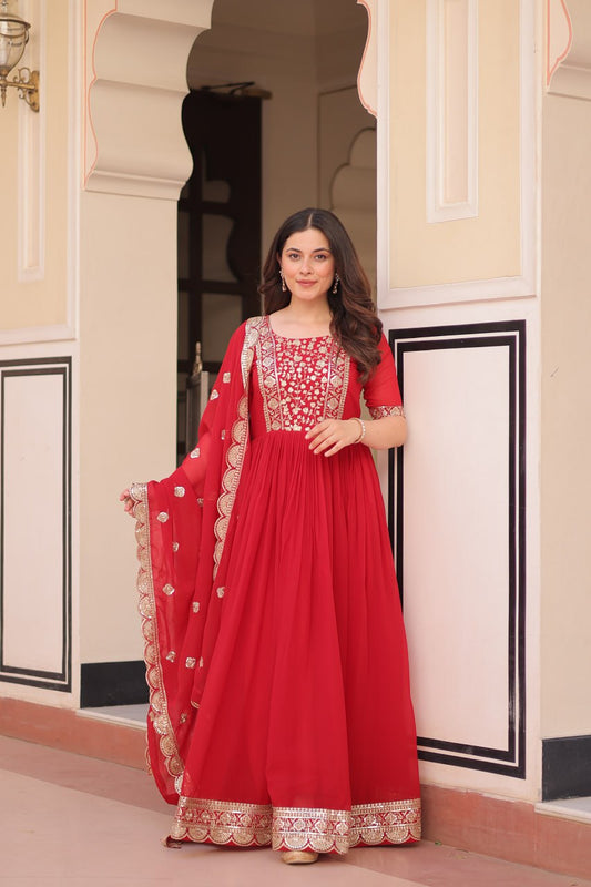 Wedding wear red colour gown with USA