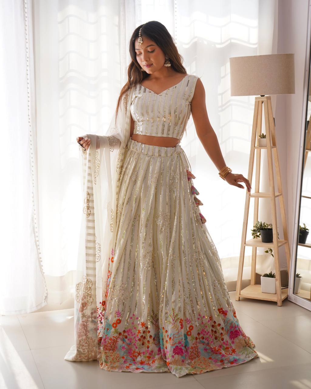 White color georgette lehenga choli online shopping