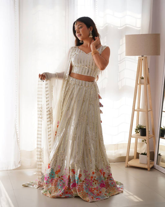 White color georgette lehenga choli for wedding