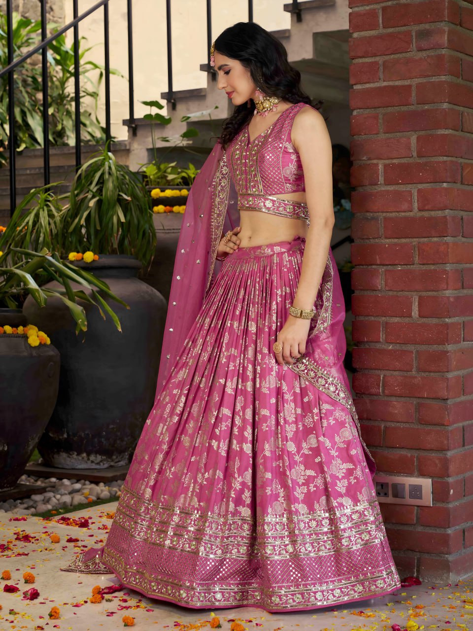 pink designer ghagra choli online