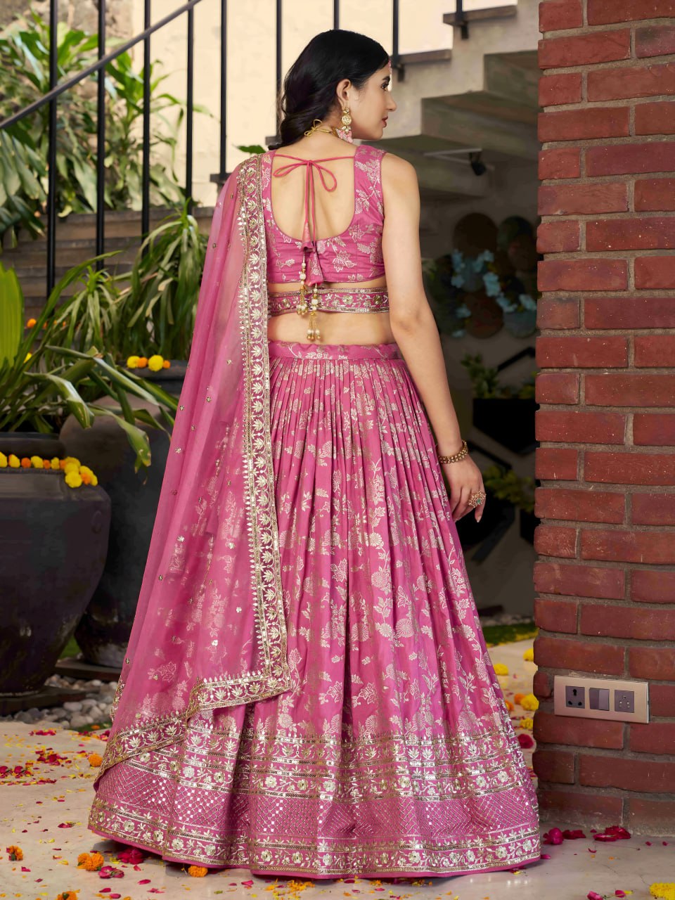 Pink color embroidery work lehenga choli