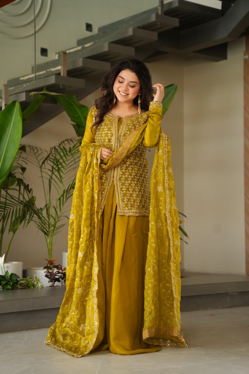 Mehendi color fendy suit for women