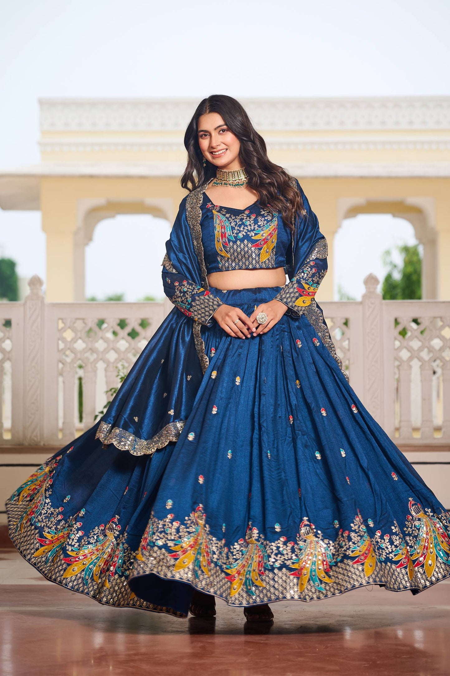 Reception wear rama color chaniya choli