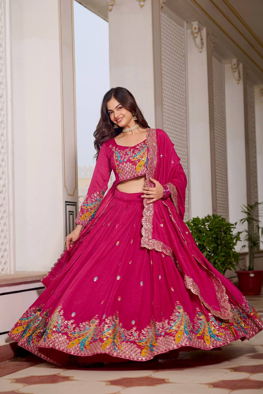 Pink color embroidery work chaniya choli