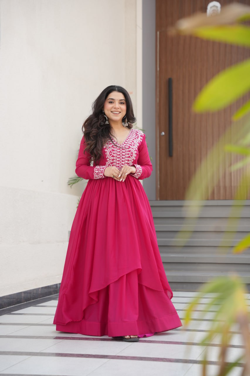 Dark pink color georgette gown