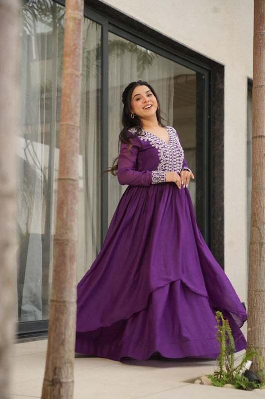 Women purple colour gown for wedding