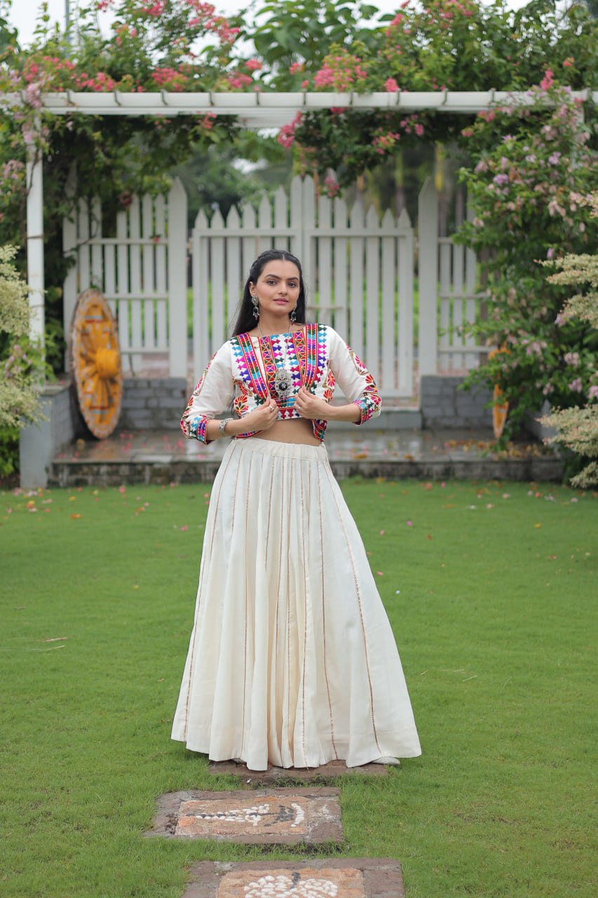 Designer white roman silk lehengas
