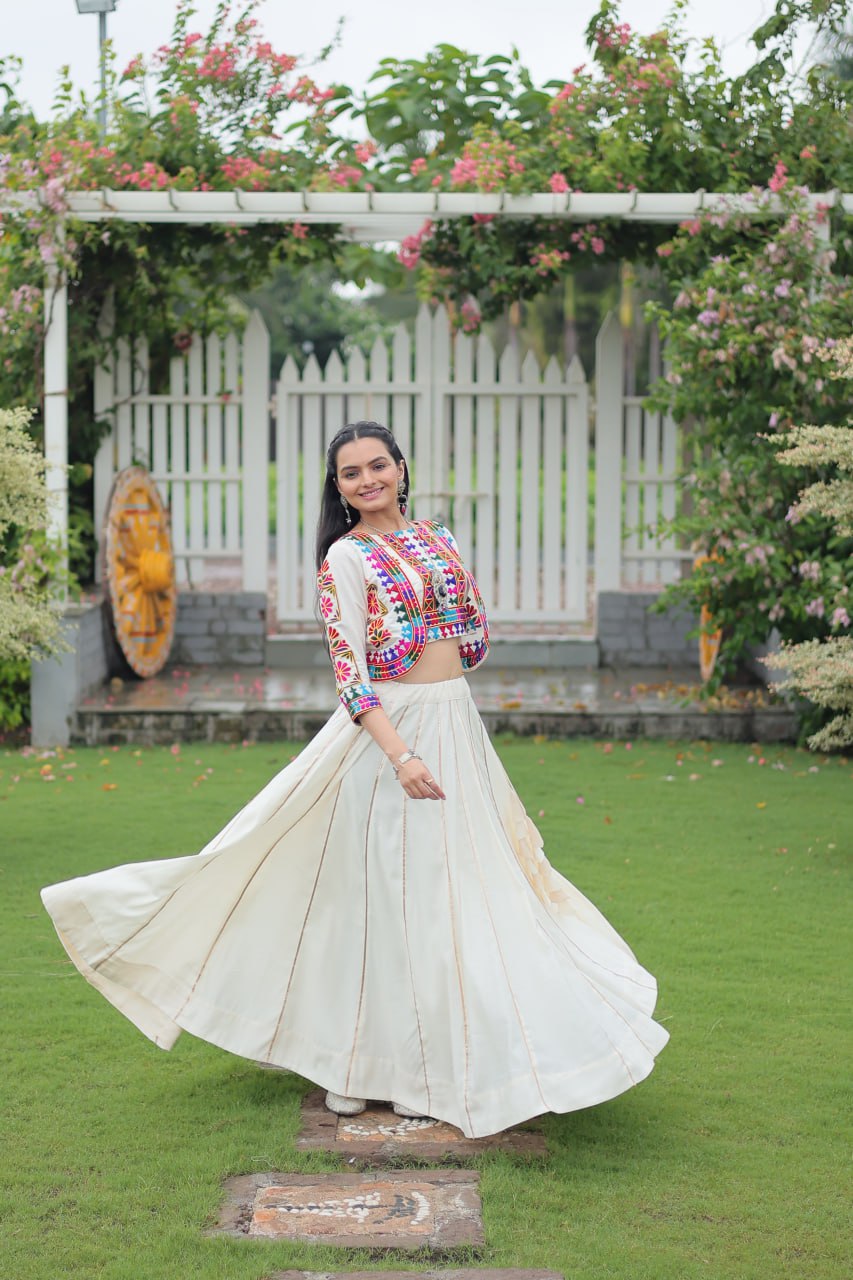 White Chaniya Choli for Navratri Dupatta