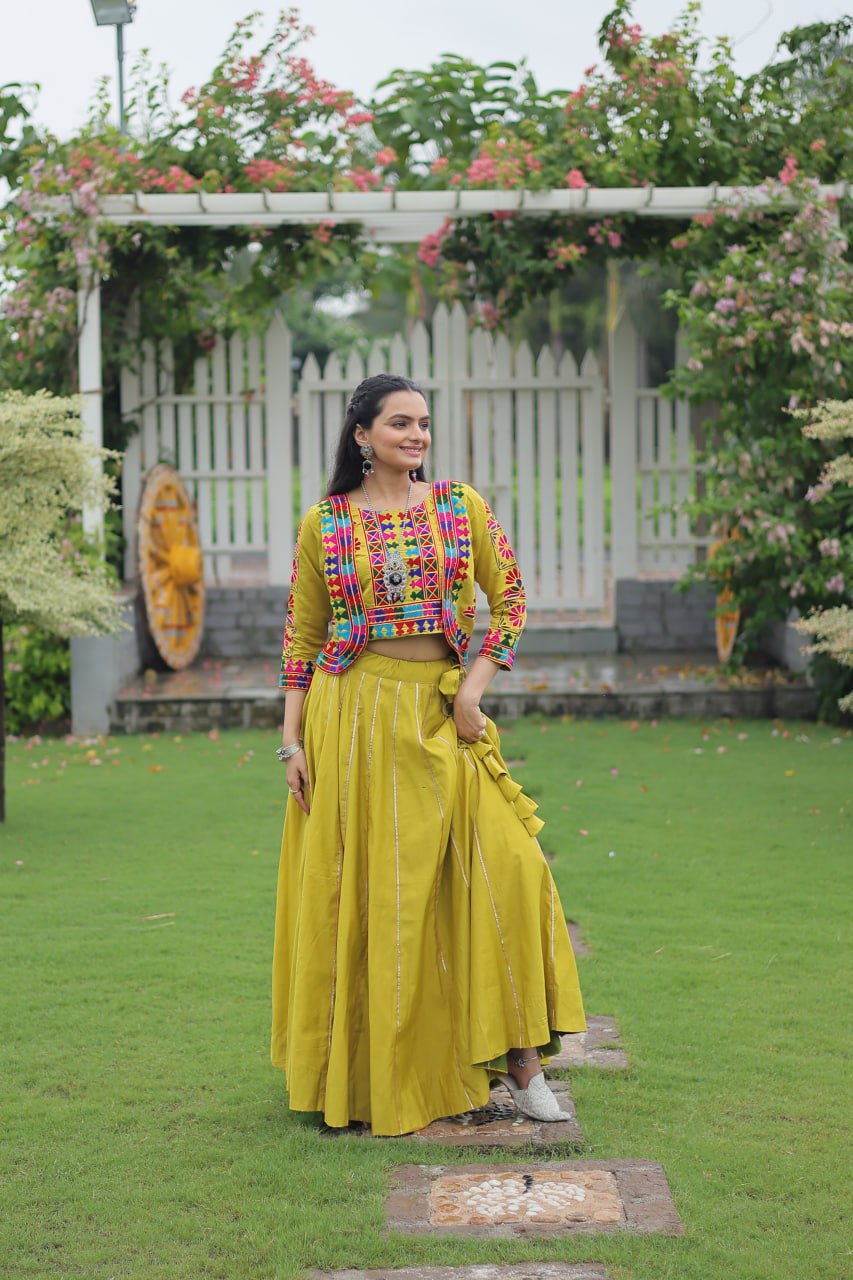 garba wear roman silk lehenga choli