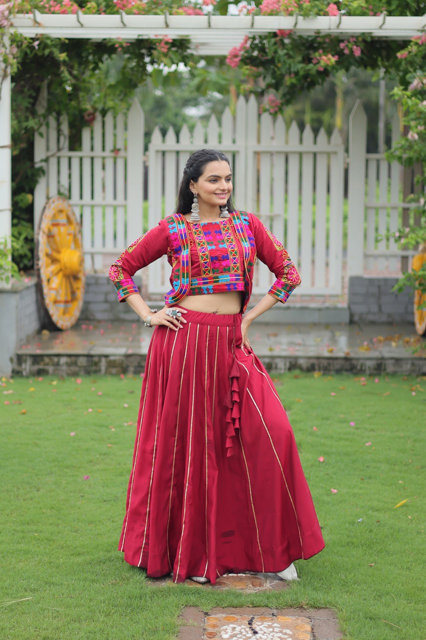 Red color navratri lehenga for women with price