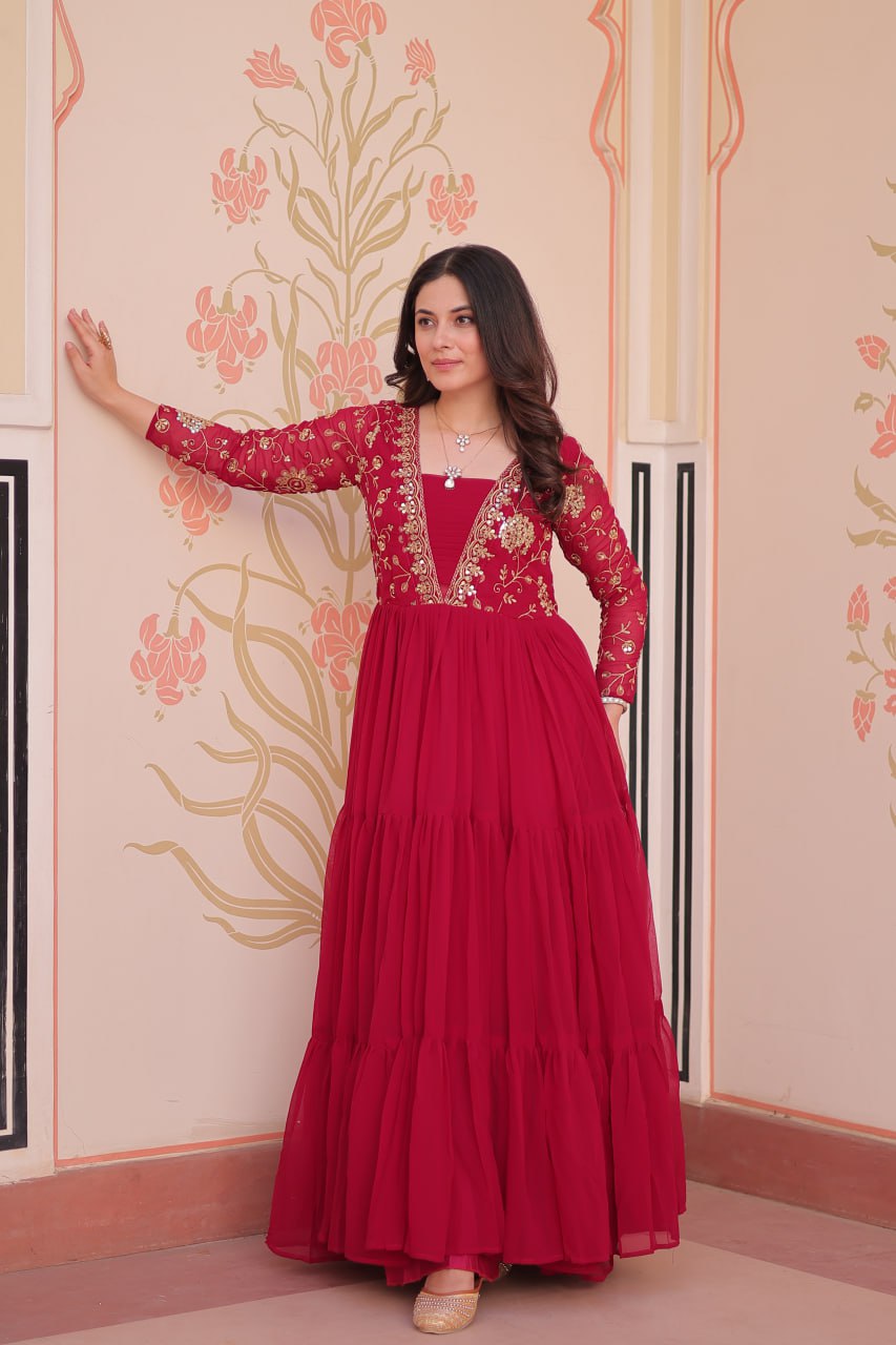 Women pink colour gown for wedding