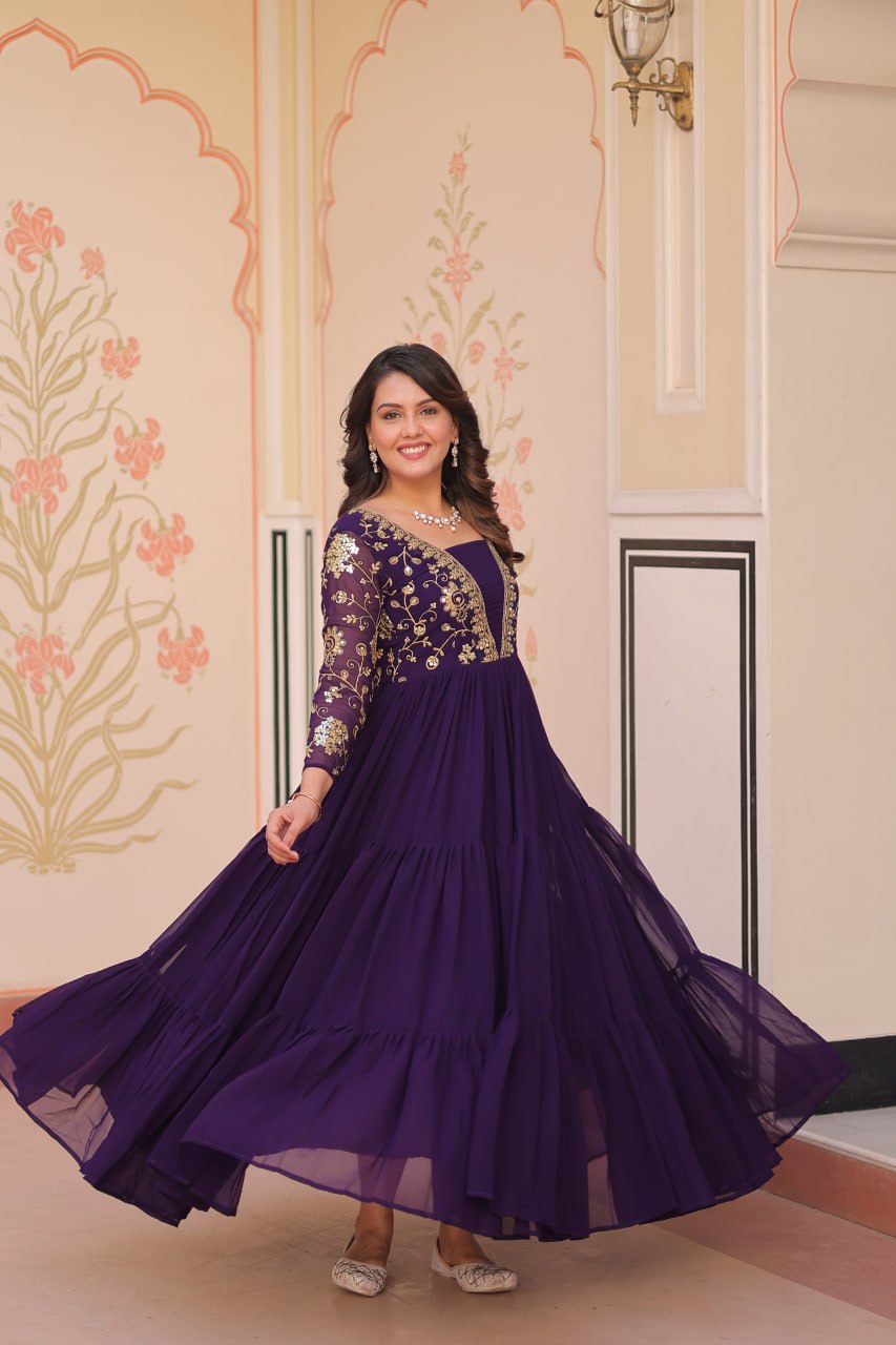 Purple color designer gown in UK
