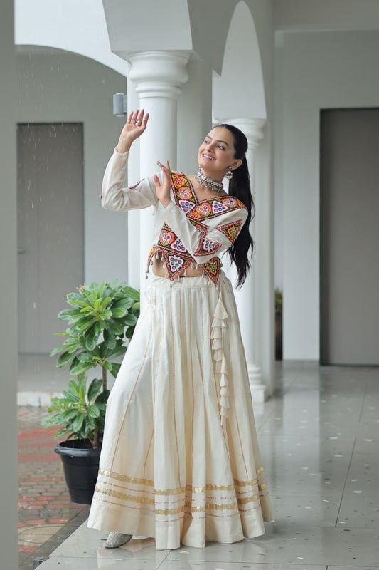 White color navratri lehenga for women online shopping